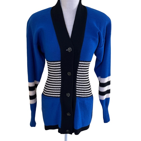 Neiman Marcus Sweaters | Steve Fabrikant for Neiman Marcus Vintage Royal Blueblackwhite Cardigan S | Color: Black/Blue | Size: S | Lroether's Closet